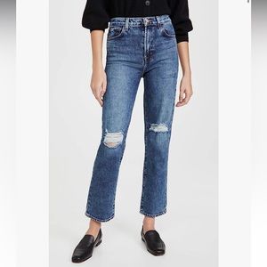 J Brand Women's Jules High Rise Straight Jeans, Finesse Destruct, Blue, 24